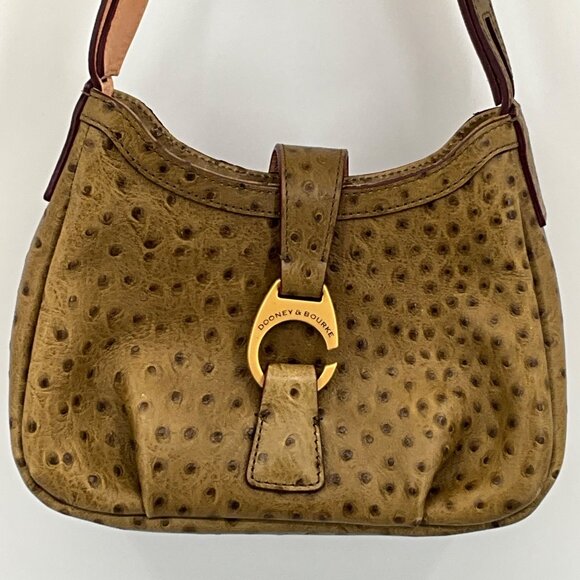 Dooney & Bourke Ostrich Embossed Leather Shoulder Bag With Gold Hardware - Picture 1 of 13